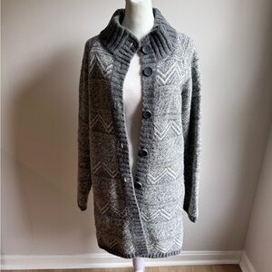 Maryline‎ Gray Button-Up Women's Wool Blend Long Cardigan Sweater Size Medium